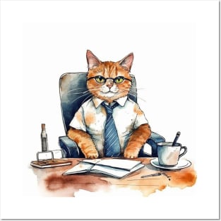 Watercolor BOSS cat Posters and Art